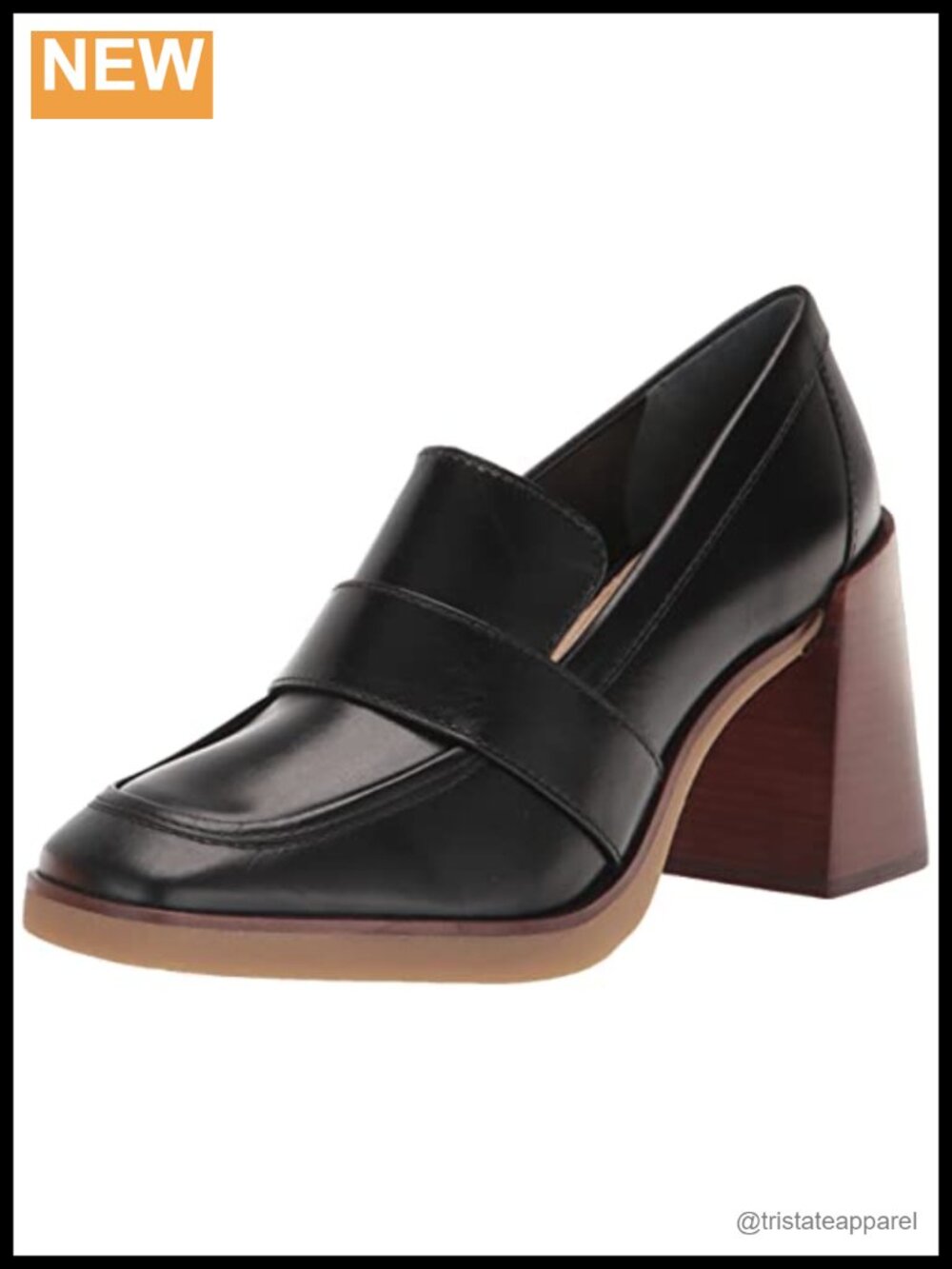 Ezerna Stacked Heel Loafer Pump Leather Round Toe Slip On